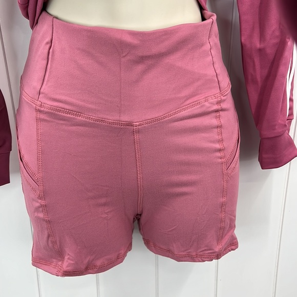 🆕Lydaa Athletic Jacket & Short Set Rose & White W/Pockets & Stripes S,M,L & XL - Picture 10 of 10